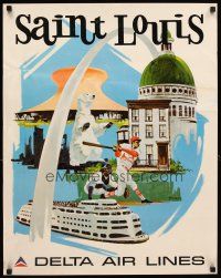 4j310 DELTA AIR LINES ST. LOUIS travel poster '70s cool art of city attractions!