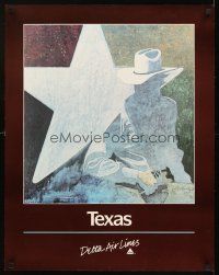 4j311 DELTA AIR LINES TEXAS travel poster '70s Lapsley art of Lone Star & cowboy!