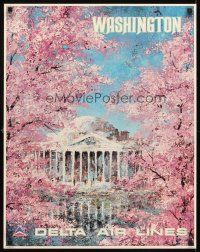 4j313 DELTA AIR LINES WASHINGTON travel poster '70s Jack Laycox art of Jefferson Memorial!