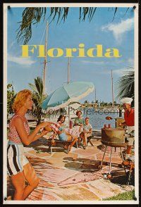 4j354 FLORIDA travel poster '63 great image of happy man barbecuing for family!