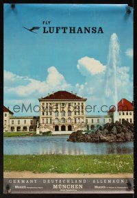 4j385 FLY LUFTHANSA German travel poster '60s cool image of Nymphenburg Palace!