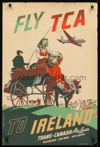 4j433 FLY TCA TO IRELAND Canadian travel poster '50s cool Timmerman art of couple on wagon!
