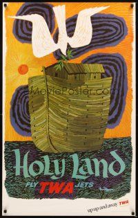 4j258 FLY TWA JETS HOLY LAND travel poster 1960s art of dove & Noah's Ark by David Klein!