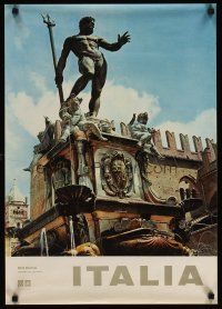 4j393 ITALIA Italian travel poster '64 cool image of Fountain of Neptune!