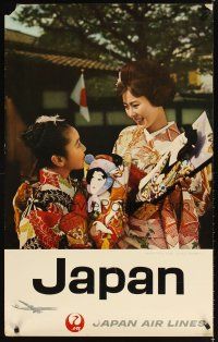 4j439 JAPAN AIR LINES JAPAN 25x39 Japanese travel poster '62 cool image of woman and child!