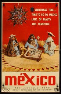 4j425 MEXICO THE FRIENDLY LAND Mexican travel poster '68 spend Christmas in land of beauty!