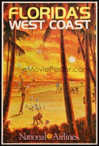 4j331 NATIONAL AIRLINES FLORIDA'S WEST COAST travel poster '70s Simon art of people on beach!