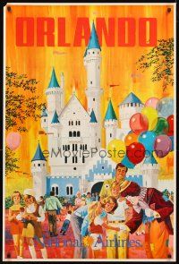 4j333 NATIONAL AIRLINES ORLANDO travel poster '70s Simon art of Disney World!