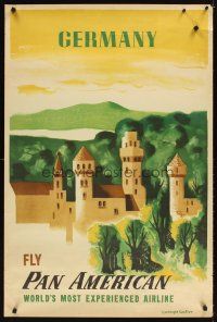 4j298 PAN AMERICAN GERMANY travel poster '50s Kauffer artwork of castle & countryside!