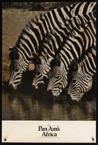 4j302 PAN AM'S AFRICA travel poster '80s cool image of Zebras drinking!