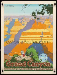 4j356 GRAND CANYON SANTA FE travel poster '50s art of couple standing over canyon by Oscar M. Bryn!