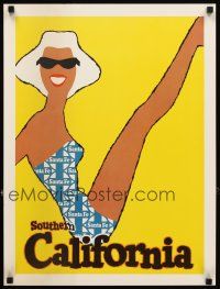 4j363 SANTA FE SOUTHERN CALIFORNIA travel poster '50s cool art of woman in swimsuit & sunglasses!