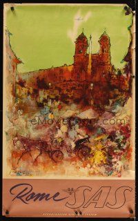 4j380 SCANDINAVIAN AIRLINES SYSTEM ROME Danish travel poster '59 Nielson art of Rome, Italy!