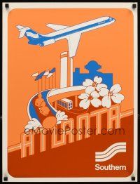 4j366 SOUTHERN ATLANTA travel poster '70s art of jet passing over city's attractions!
