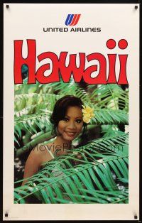 4j276 UNITED AIRLINES HAWAII travel poster '78 cool image of pretty native woman!