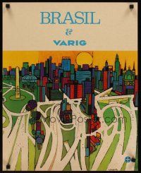 4j431 VARIG BRASIL Brazilian travel poster '72 Nelson Jungbluth art of city!