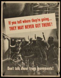 4j222 DON'T TALK ABOUT TROOP MOVEMENTS 22x28 WWII war poster '43 don't tell where they're going!