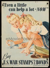 4j224 EVEN A LITTLE CAN HELP A LOT - NOW 15x20 WWII war poster '42 art of mom & daughter by Parker