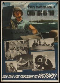 4j188 EVERY MOTHERS SON IS COUNTING ON YOU 29x40 WWII war poster '44 cool images of fighting men!