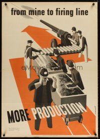 4j189 FROM MINE TO FIRING LINE 29x40 WWII war poster '42 Monnast artwork of chain of production!