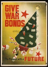 4j228 GIVE WAR BONDS THE PRESENT WITH A FUTURE 20x28 WWII war poster '43 art of Christmas tree!