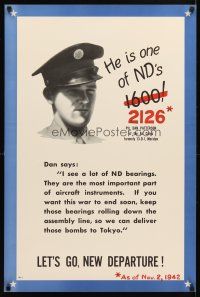 4j197 LET'S GO NEW DEPARTURE 24x36 WWII war poster '42 bearings for bombs for Tokyo!