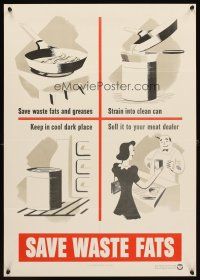 4j239 SAVE WASTE FATS 20x29 WWII war poster '42 instructions for saving and selling grease!