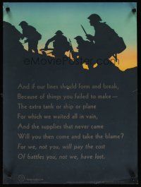 4j241 SOMEWHERE ON THE PACIFIC 20x27 WWII war poster '40s cool silhouette of soldiers advancing!