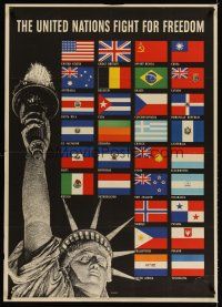 4j203 UNITED NATIONS FIGHT FOR FREEDOM 29x40 WWII war poster '42 Lady Liberty & flags by Broder!