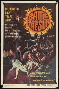 4m069 BATTLE BEYOND THE SUN 1sh '62 Nebo Zovyot, Russian sci-fi, terrifying unknown worlds!