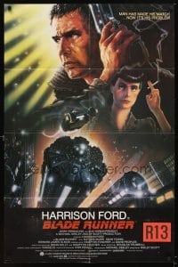 4m091 BLADE RUNNER int'l 1sh '82 Ridley Scott sci-fi classic, art of Harrison Ford by Alvin!