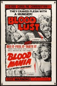 4m095 BLOODLUST/BLOOD MANIA 1sh '70s blood-curdling double-bill!