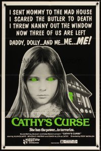 4m150 CATHY'S CURSE 1sh '77 creepy image of Linda Koot, she has the power to terrorize!