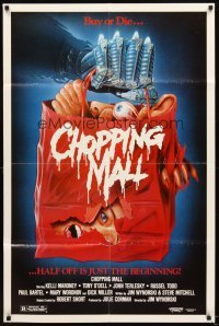 4m160 CHOPPING MALL video 1sh '86 Wolfe art of machine hand carrying shopping bag with head in it!