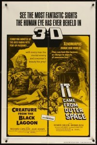 4m189 CREATURE FROM THE BLACK LAGOON/IT CAME FROM OUTER SPACE 1sh '72 horror sci-fi double-bill!