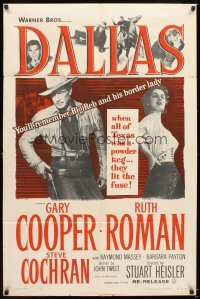 4m200 DALLAS 1sh R56 Gary Cooper, Ruth Roman, Texas, you'll remember Big Reb & his border lady!