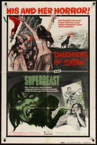 4m208 DAUGHTERS OF SATAN/SUPERBEAST 1sh '72 horror double-bill, his & her horror!