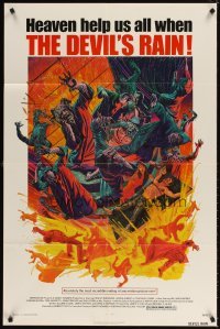 4m224 DEVIL'S RAIN 1sh '75 Ernest Borgnine, William Shatner, Anton Lavey, cool Mort Kunstler art!