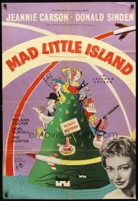 4m763 ROCKETS GALORE English 1sh '57 Mad Little Island, great art of cast on forbidden island!