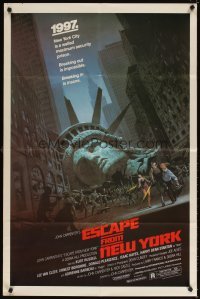 4m264 ESCAPE FROM NEW YORK 1sh '81 John Carpenter, art of decapitated Lady Liberty by Barry E. Jackson!