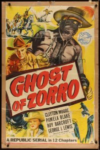 4m329 GHOST OF ZORRO kraftbacked 1sh '49 serial, Clayton Moore as West's most famous mystery rider!