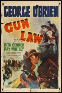 4m356 GUN LAW 1sh '38 George O'Brien, Rita Oehmen, cool western action artwork!