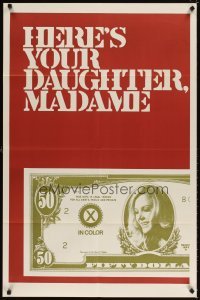 4m377 HERE'S YOUR DAUGHTER, MADAME 1sh '63 sexy woman on fifty dollar bill!