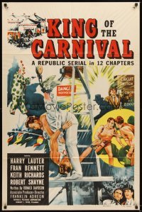 4m447 KING OF THE CARNIVAL 1sh '55 Republic serial, great circus trapeze artwork!