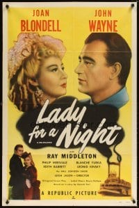 4m454 LADY FOR A NIGHT 1sh R50 close-ups of John Wayne & Joan Blondell!