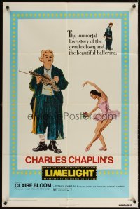4m472 LIMELIGHT 1sh R72 artwork of aging Charlie Chaplin & pretty young Claire Bloom!