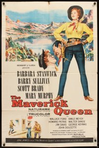 4m536 MAVERICK QUEEN 1sh '56 full-length art of Barbara Stanwyck, from Zane Grey's novel!