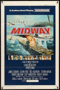 4m549 MIDWAY 1sh '76 Charlton Heston, Henry Fonda, dramatic naval battle art!
