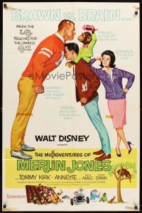 4m555 MISADVENTURES OF MERLIN JONES style B 1sh '64 Disney, art of Annette Funicello, Kirk & chimp!