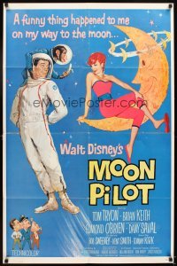 4m561 MOON PILOT 1sh '62 Disney, Tom Tryon, Dany Saval, wacky space man and moon girl art!